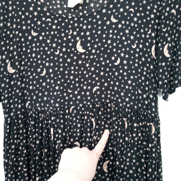 Vintage Romeo Star Moon Print Celestial Witchy Goth Boho Black Tiered Maxi Dress - Picture 6 of 14